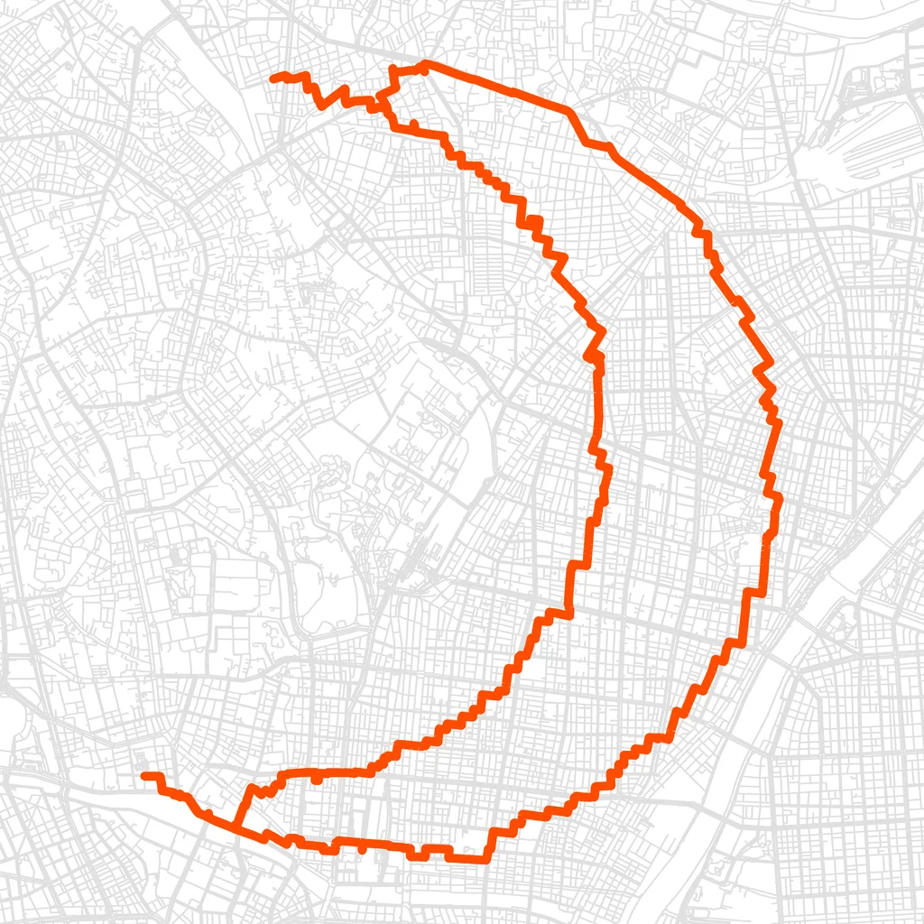 千代田の三日月のGPSアートルート（三日月・20.3km）