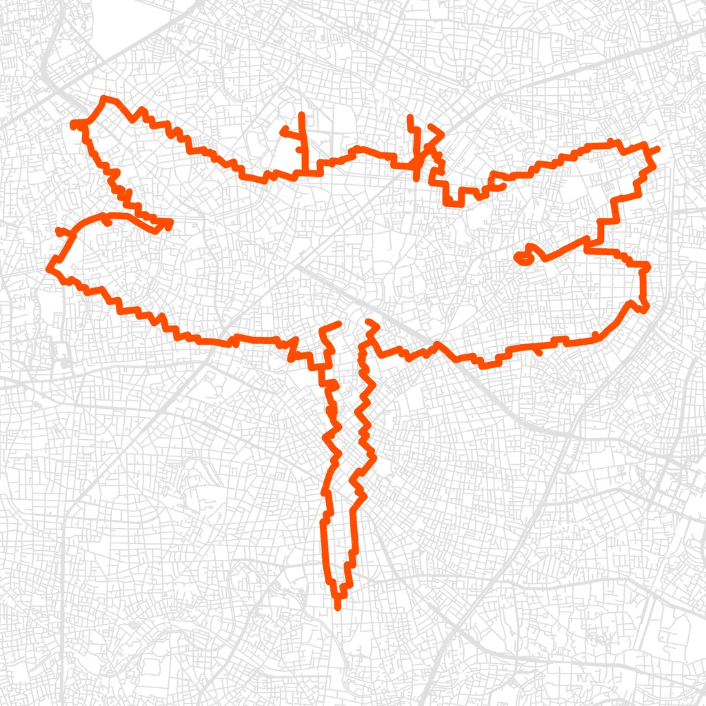 板橋のトンボのGPSアートルート（トンボ・34.0km）