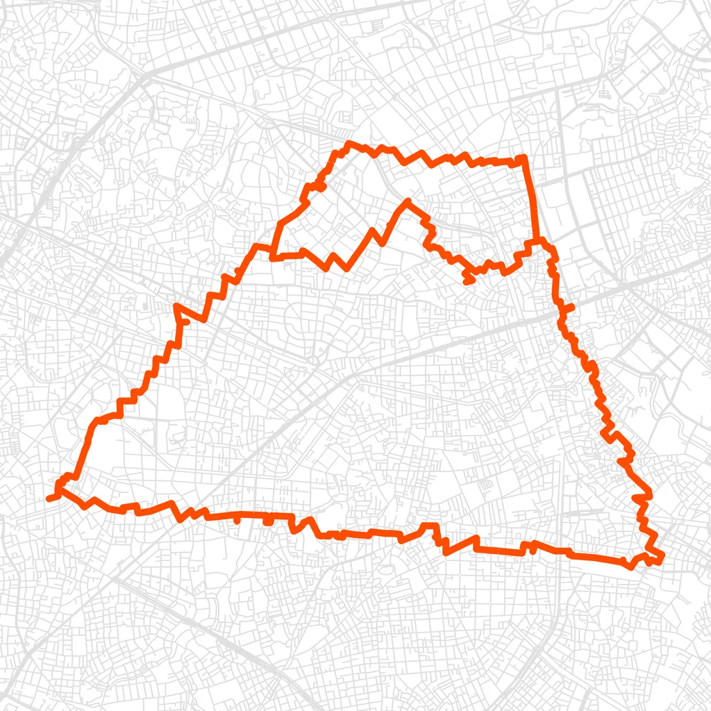 板橋の富士山のGPSアートルート（富士山・23.2km）