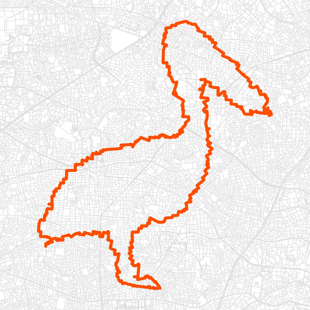 板橋のペリカンのGPSアートルート（ペリカン・32.6km）