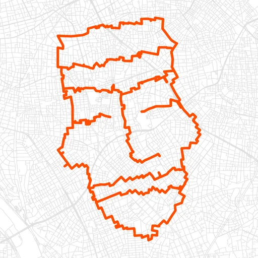 目黒の顔のカリカチュアのGPSアートルート（顔のカリカチュア・33.5km）