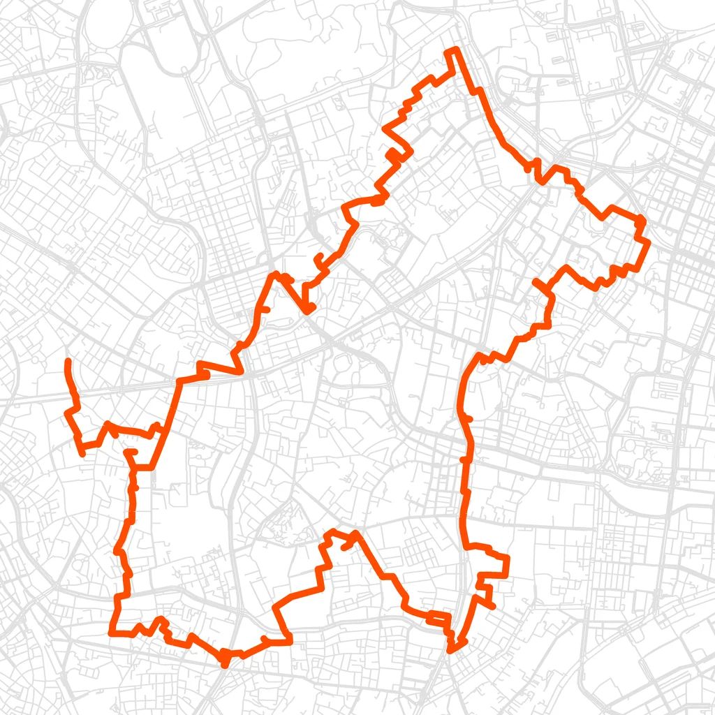 港のお座りしている犬のGPSアートルート（お座りしている犬・20.7km）