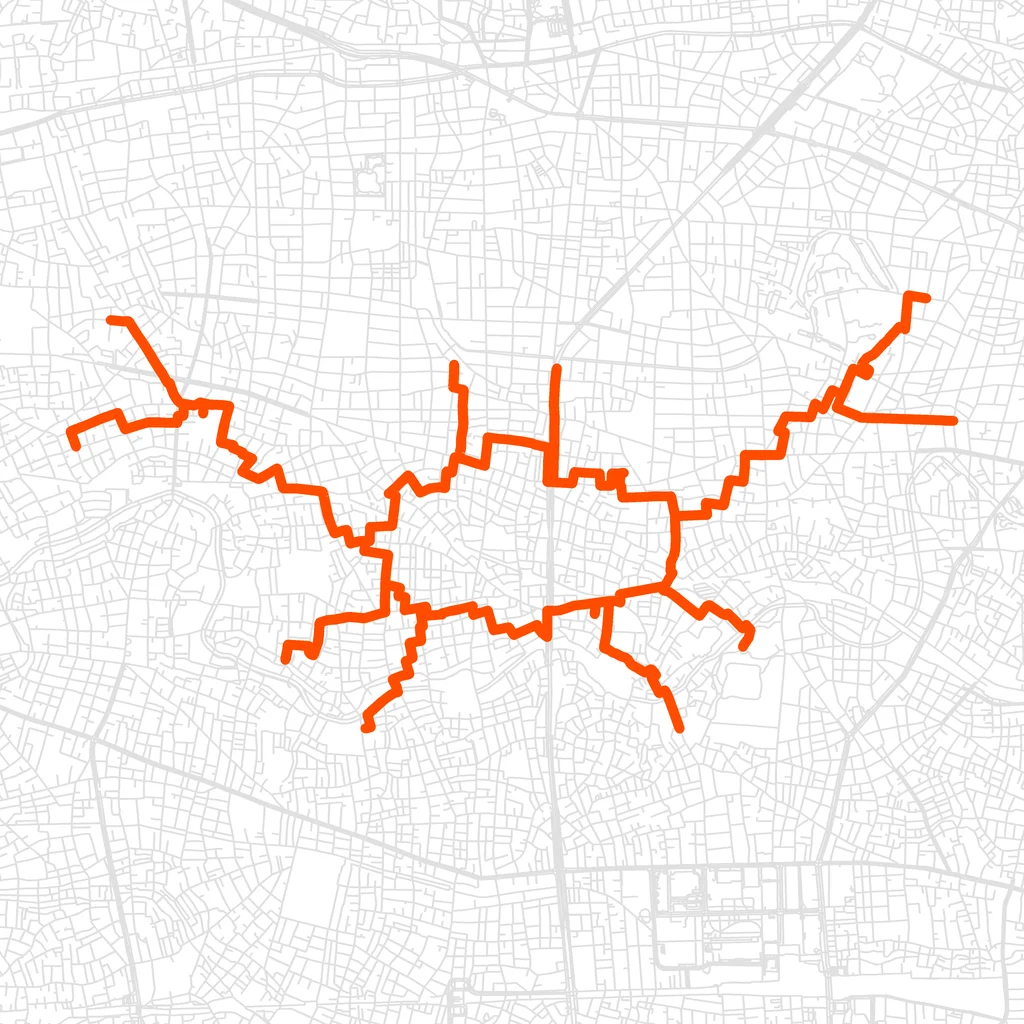 中野のカニのGPSアートルート（カニ・21.3km）
