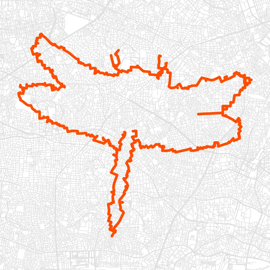 中野のトンボのGPSアートルート（トンボ・42.5km）