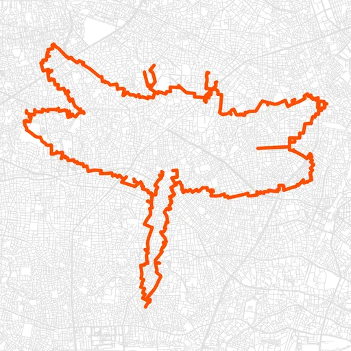 中野のトンボのGPSアートルート（トンボ・42.5km）