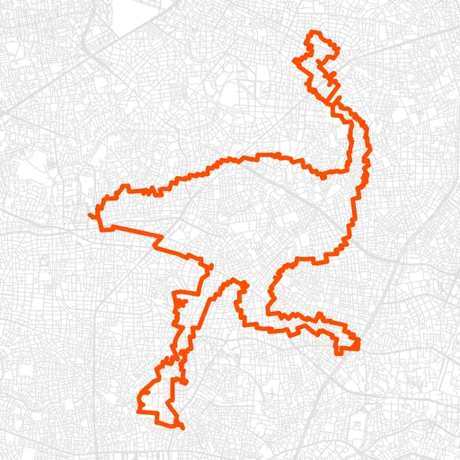 中野のダチョウのGPSアートルート（ダチョウ・33.3km）