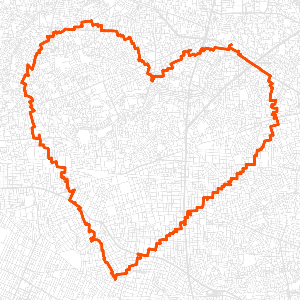 石神井公園のハートのGPSアートルート（ハート・23.8km）