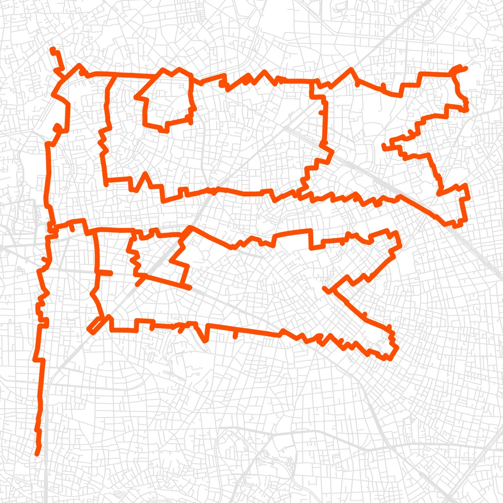 練馬の鯉のぼりのGPSアートルート（鯉のぼり・41.4km）