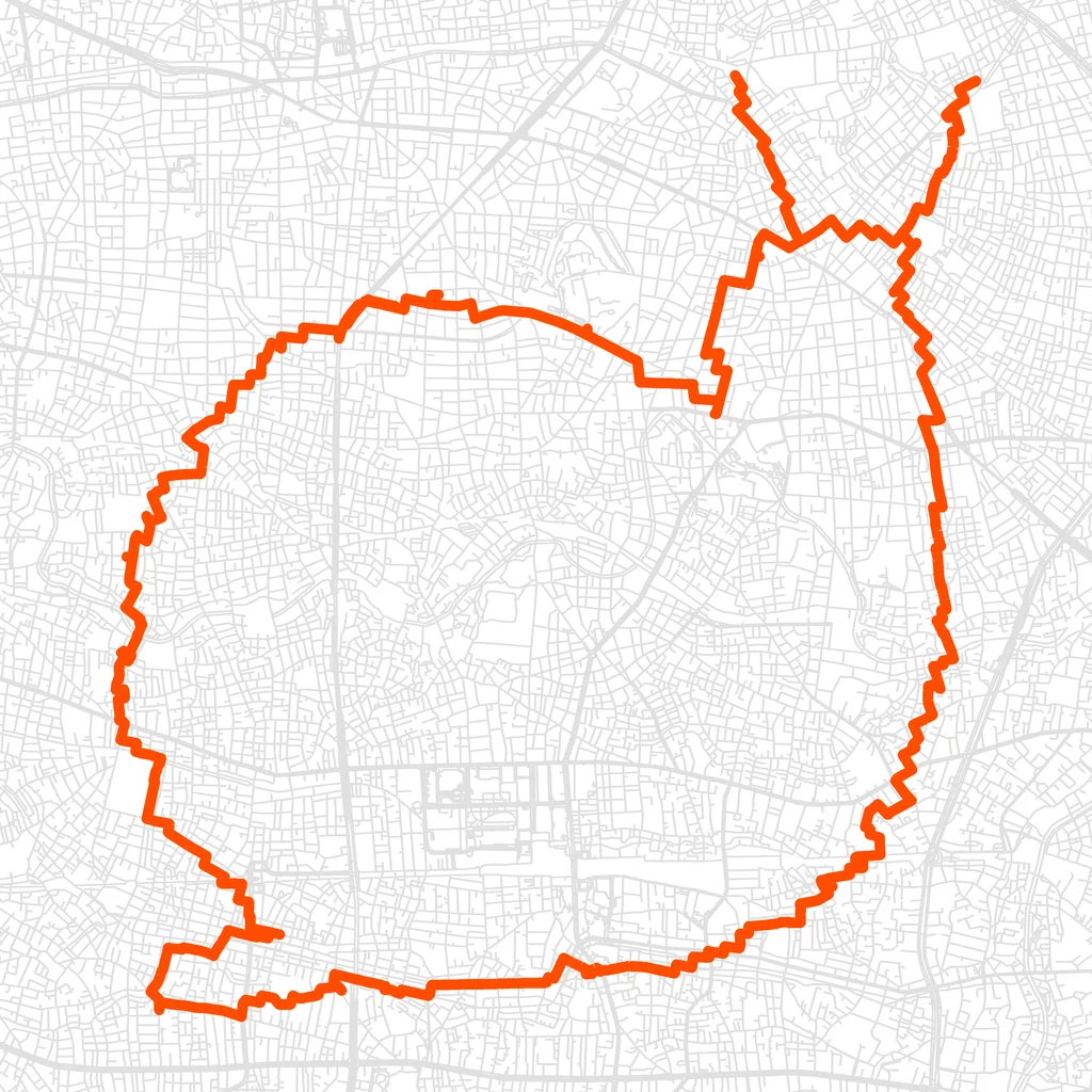 練馬のかたつむりのGPSアートルート（かたつむり・22.8km）