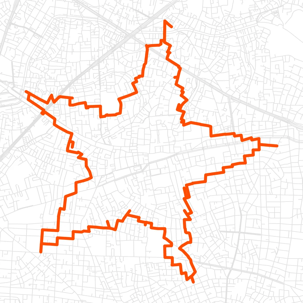 中村橋の星のGPSアートルート（星・12.6km）