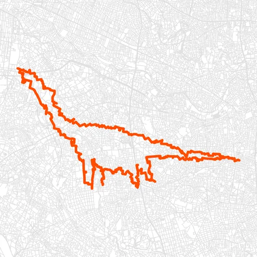世田谷のブラキオサウルスのGPSアートルート（ブラキオサウルス・33.9km）
