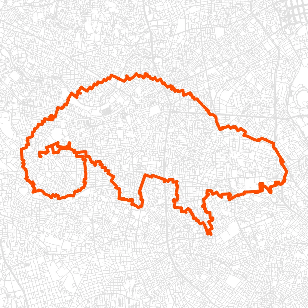 世田谷のカメレオンのGPSアートルート（カメレオン・30.5km）