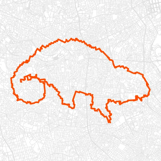 世田谷のカメレオンのGPSアートルート（カメレオン・30.5km）