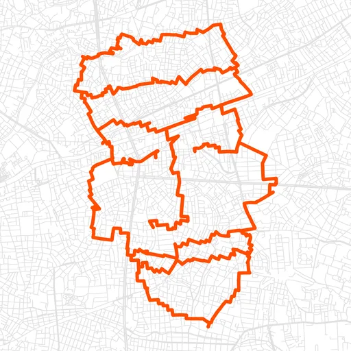 世田谷の顔のカリカチュアのGPSアートルート（顔のカリカチュア・29.1km）