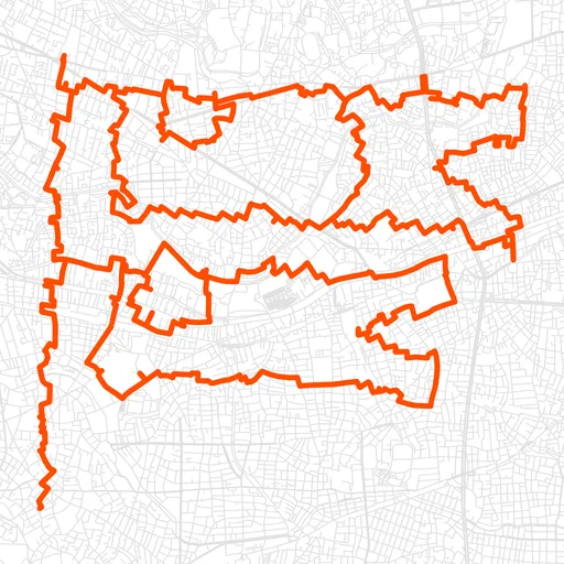 代田橋の鯉のぼりのGPSアートルート（鯉のぼり・42.7km）