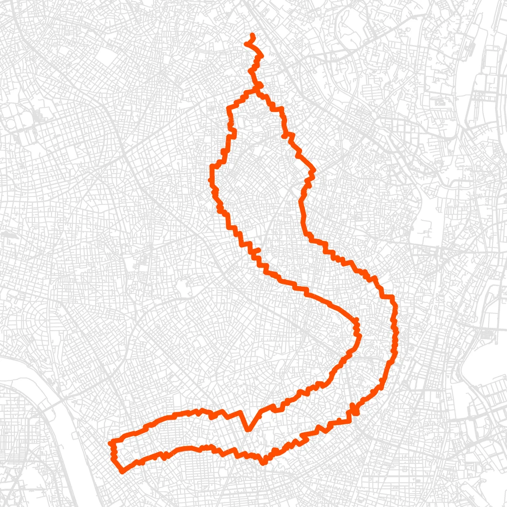 品川のコブラのGPSアートルート（コブラ・31.3km）