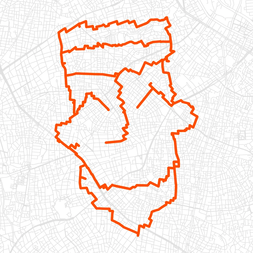 品川の笑った顔のGPSアートルート（笑った顔・30.7km）