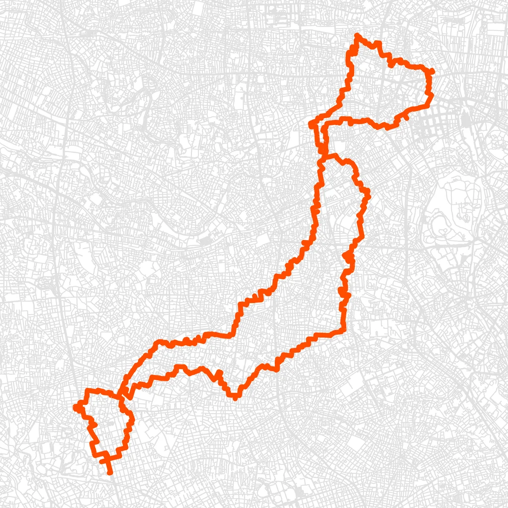 新宿の日本列島のGPSアートルート（日本列島・41.1km）