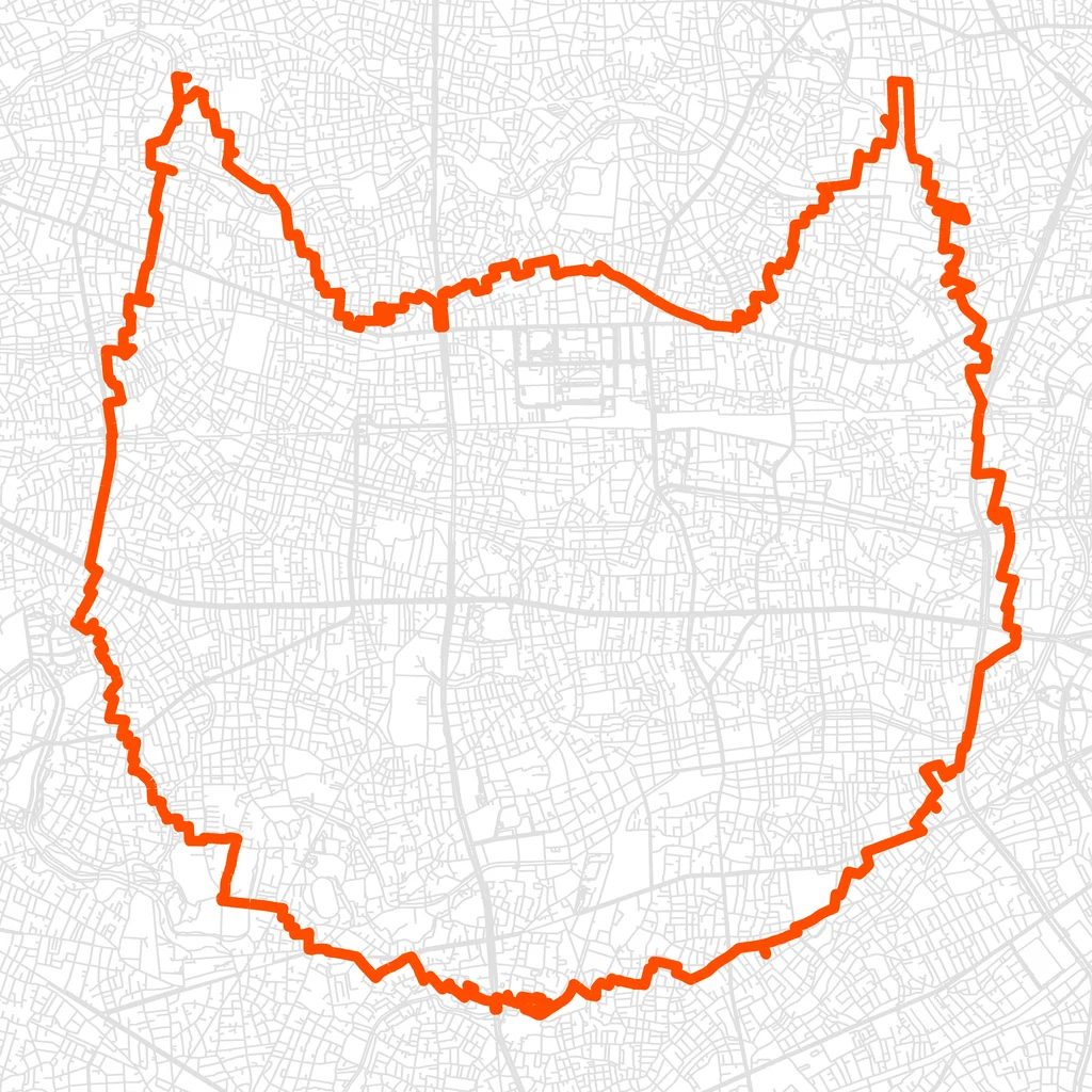 杉並のねこのGPSアートルート（ねこ・23.8km）
