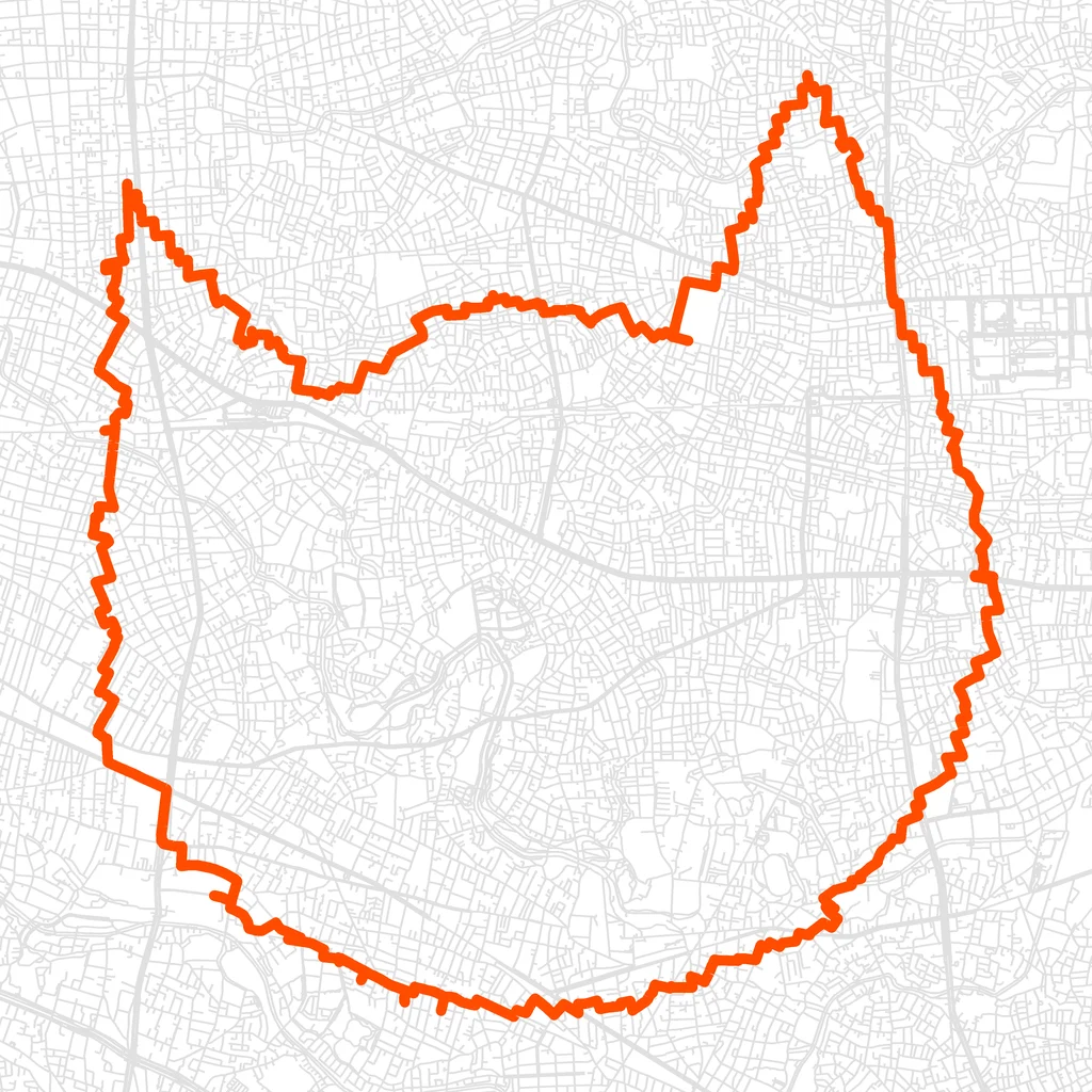 東高円寺のねこのGPSアートルート（ねこ・22.1km）