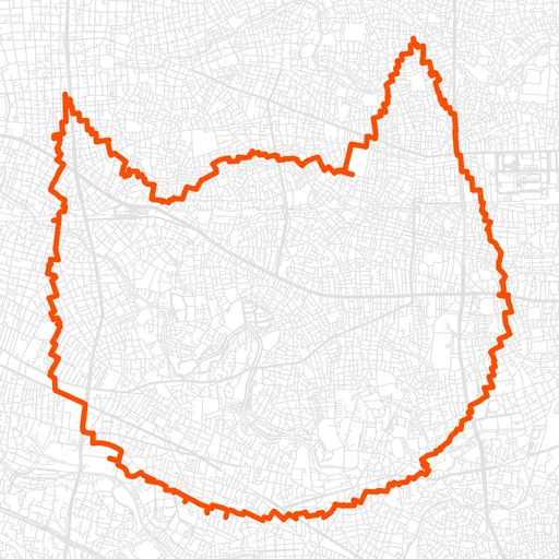 東高円寺のねこのGPSアートルート（ねこ・22.1km）