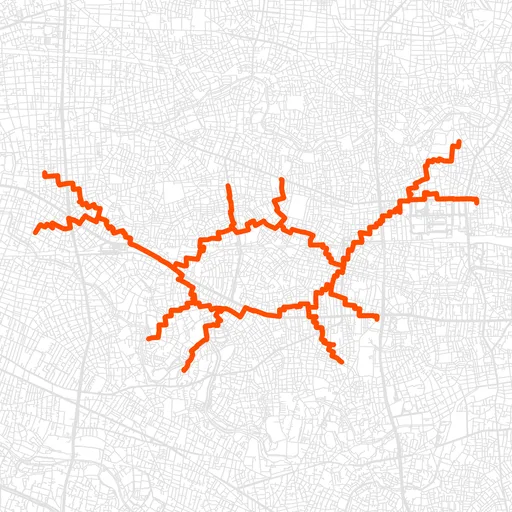 杉並のカニのGPSアートルート（カニ・33.6km）