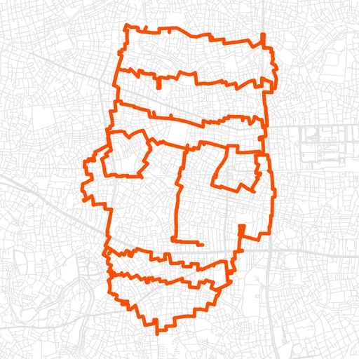 杉並の眼鏡の顔のGPSアートルート（眼鏡の顔・33.4km）