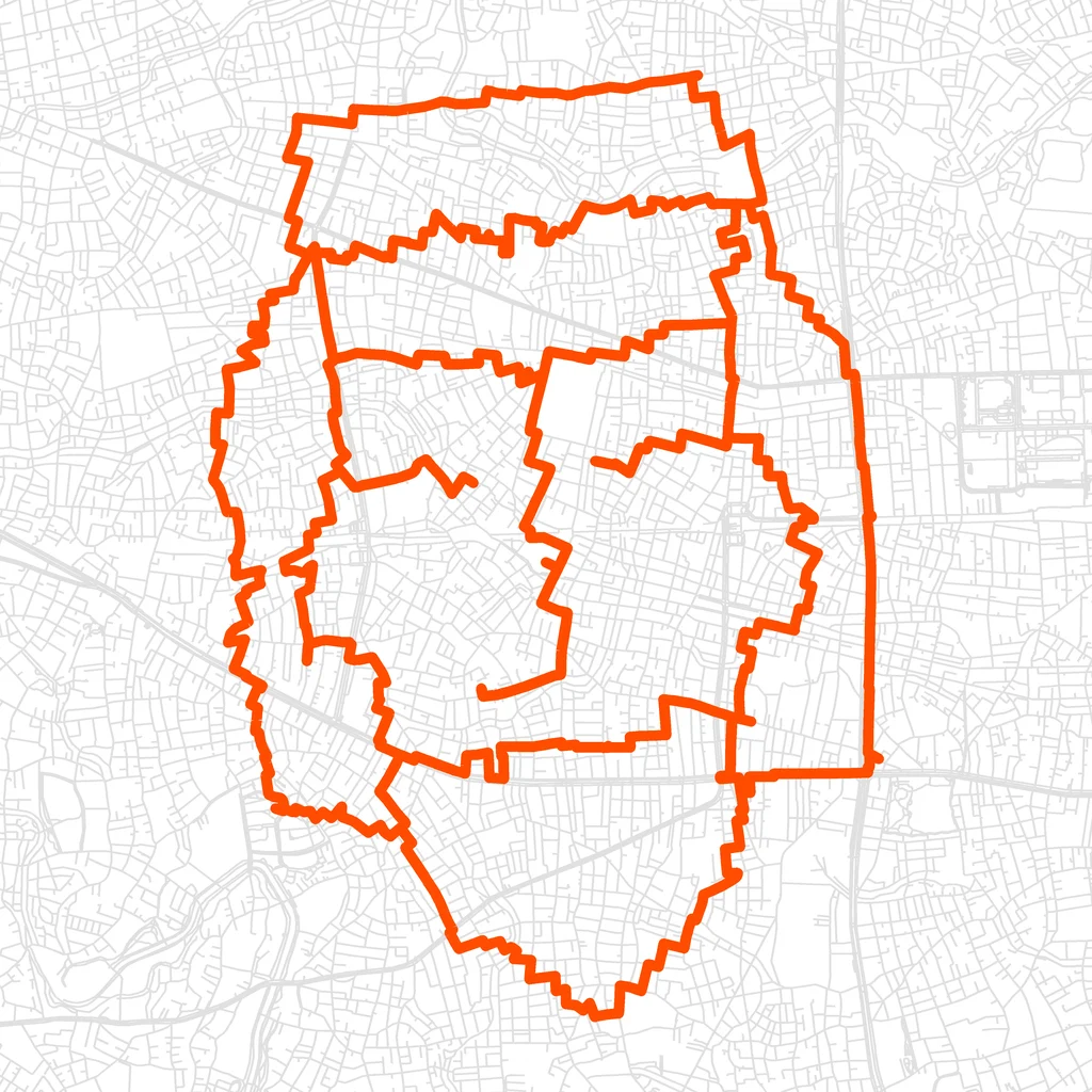 杉並の髪の長い顔のGPSアートルート（髪の長い顔・31.4km）