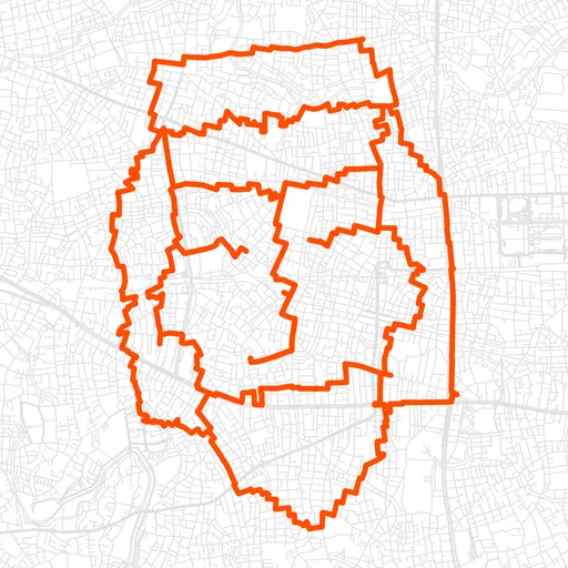 杉並の髪の長い顔のGPSアートルート（髪の長い顔・31.4km）