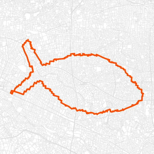 新高円寺の魚のGPSアートルート（魚・23.1km）