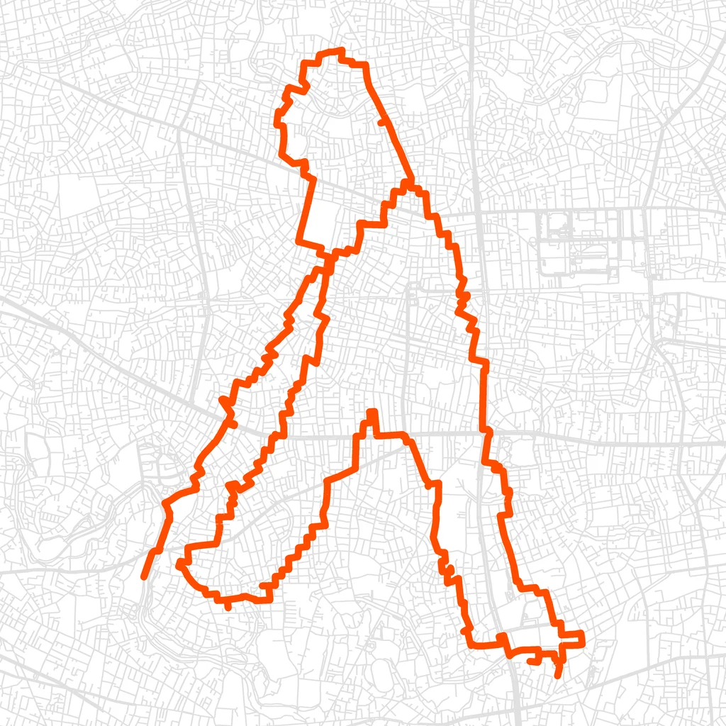 杉並のゴルフスイングのGPSアートルート（ゴルフスイング・23.6km）