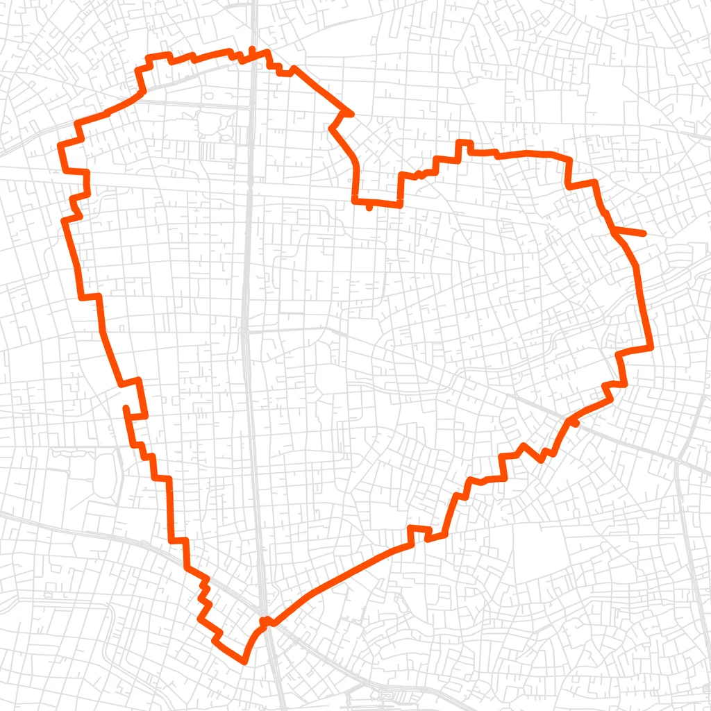 杉並のハートのGPSアートルート（ハート・11.1km）