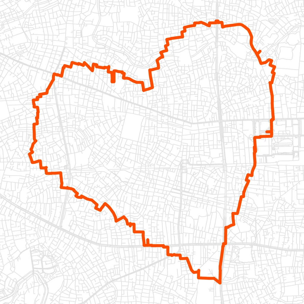 阿佐ケ谷のハートのGPSアートルート（ハート・12.0km）