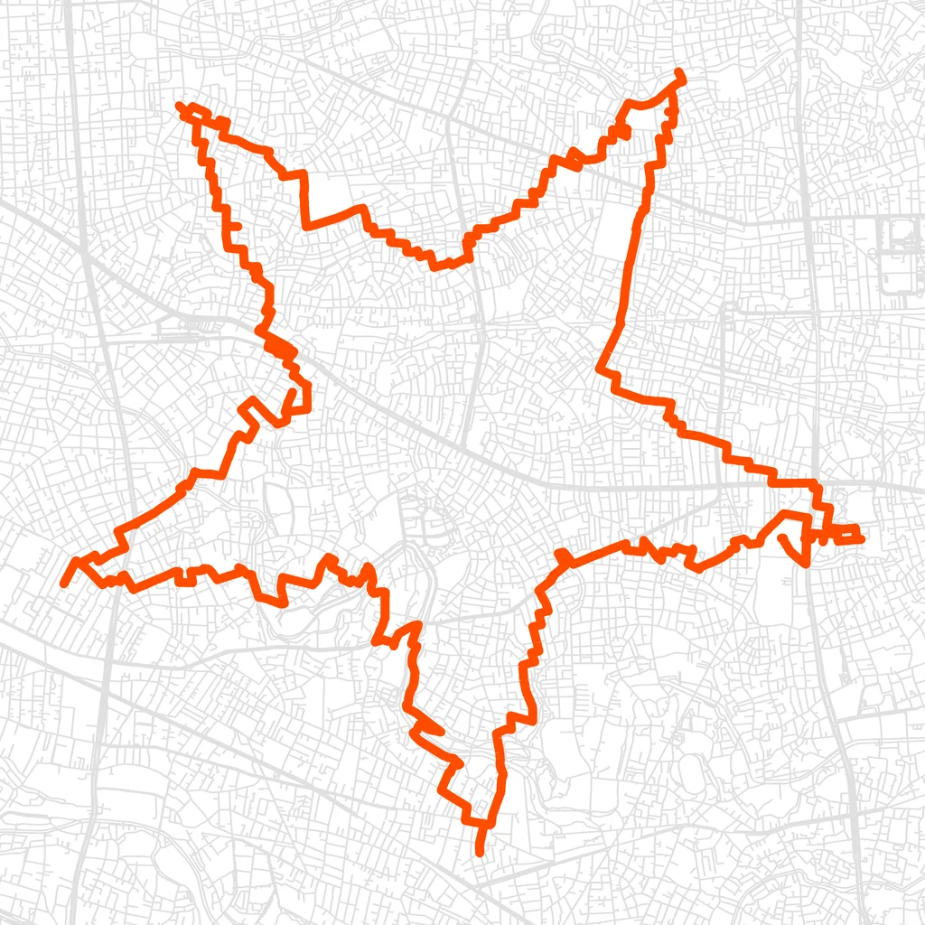 杉並の星のGPSアートルート（星・23.0km）