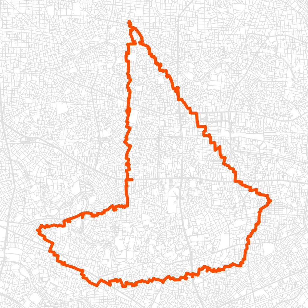 杉並のヨットのGPSアートルート（ヨット・23.6km）